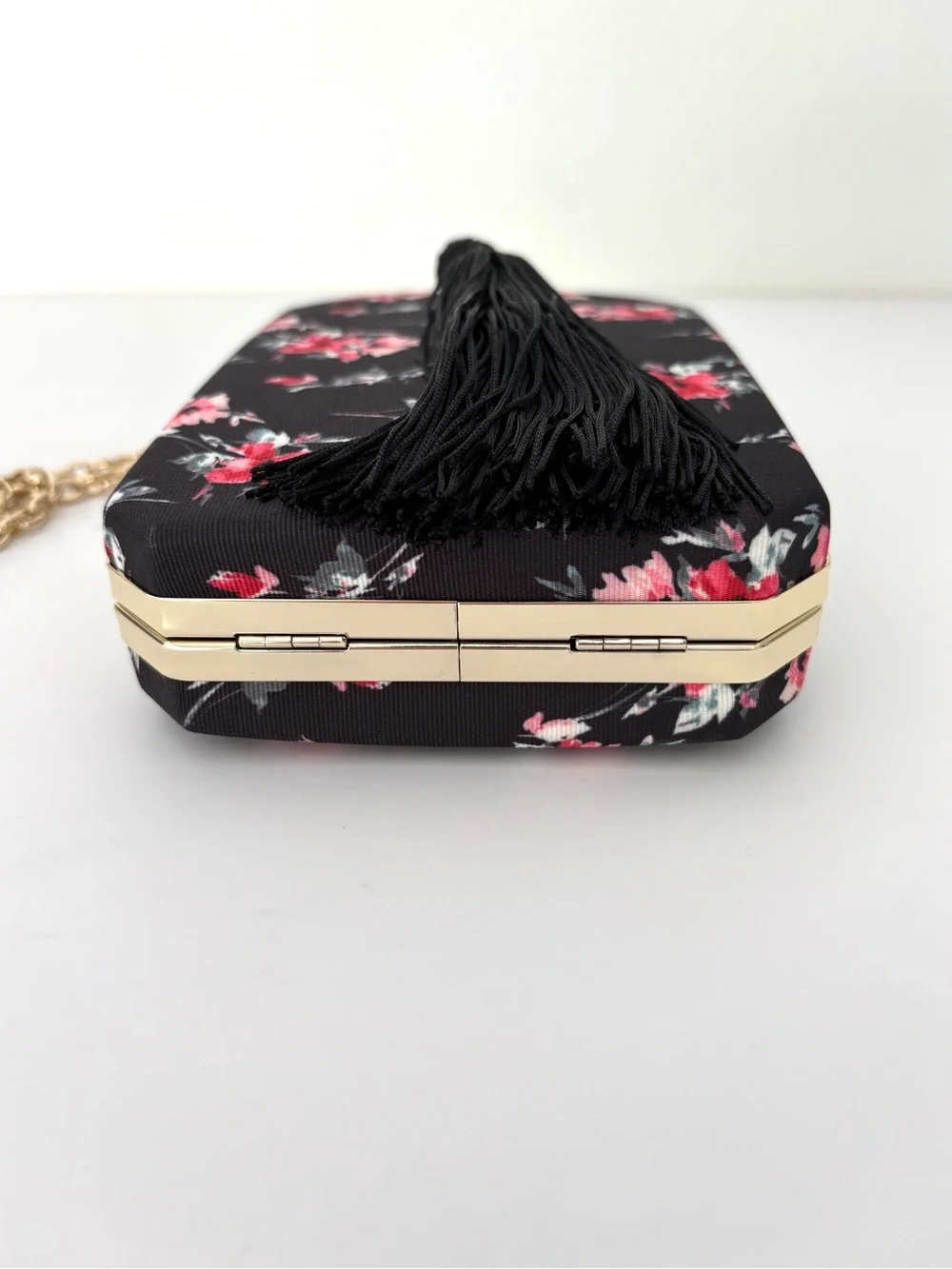 White House Black Market Black Floral Box Clutch Crossbody Bag NWT